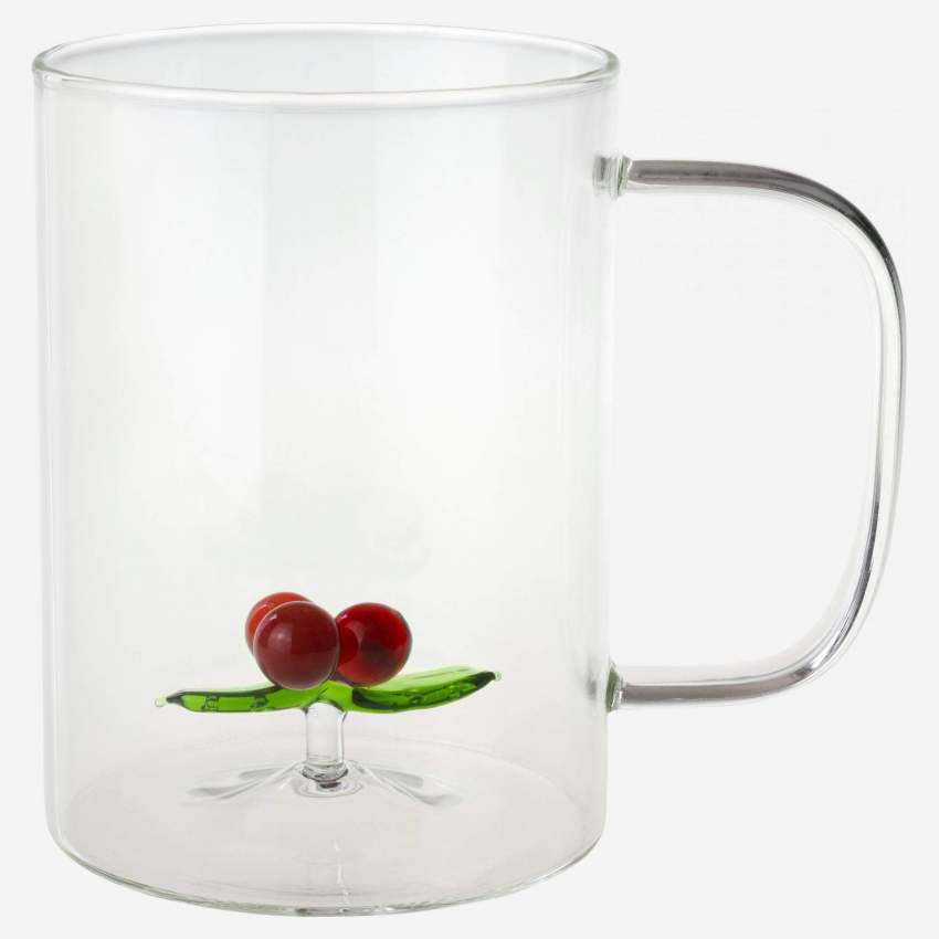 Taza alta de vidrio con deco hoja de acebo - 430 ml