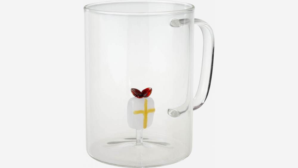 Caneca de vidro com decoração de presente - 400 ml
