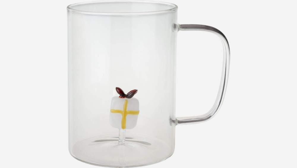 Mug en verre  avec décor cadeau - 400 ml