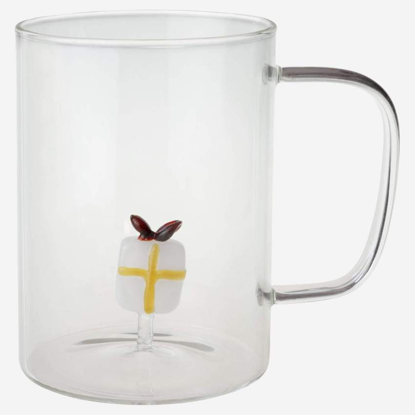 Tasse aus Glas mit Geschenk-Motiv - 400 ml