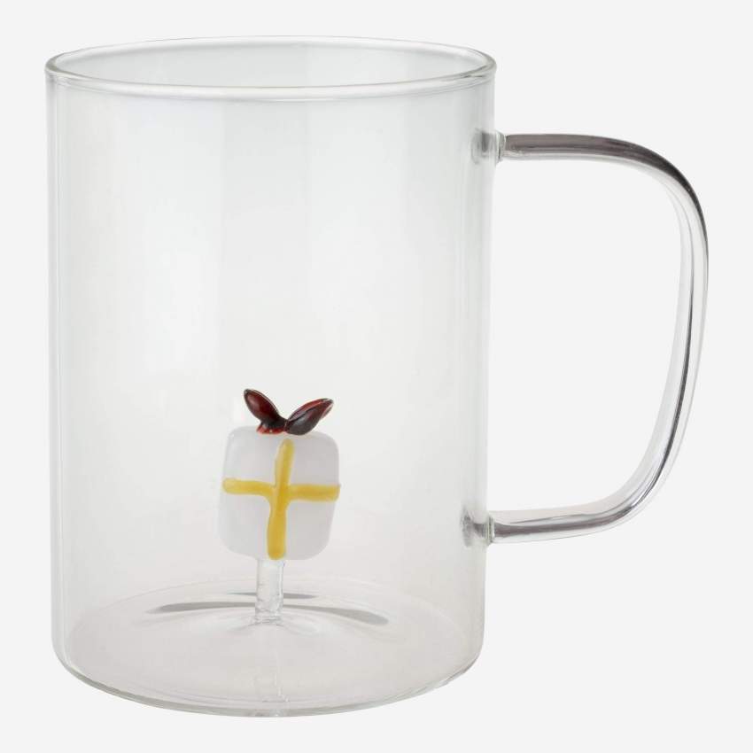 Mug en verre  avec décor cadeau - 400 ml