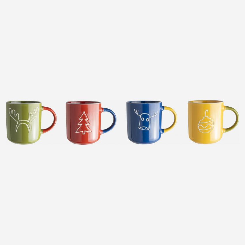 Lot de 4 mugs en grès - Multicolore