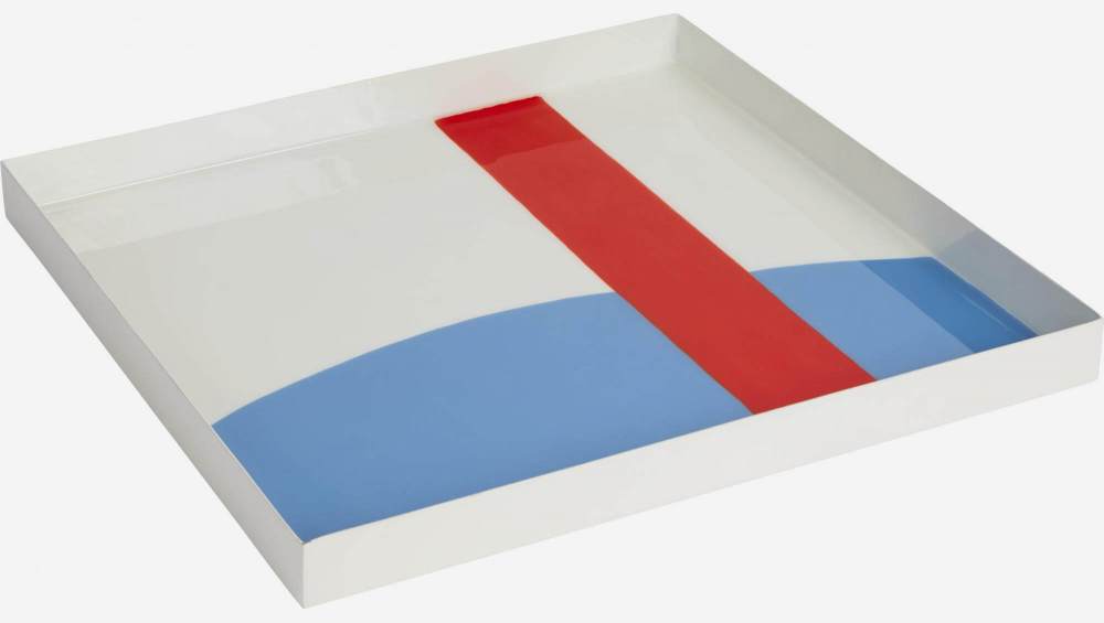 Tabuleiro decorativo quadrado em metal esmaltado - Multicolor
