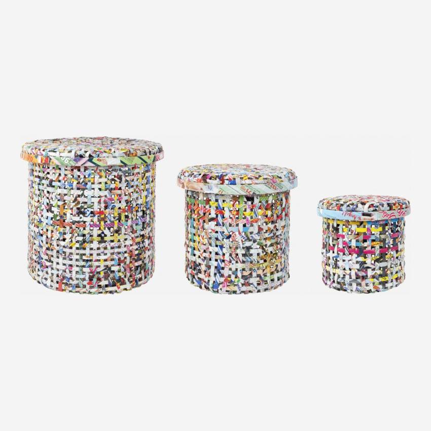 Set di 3 cesti con coperchio in carta riciclata - Multicolor
