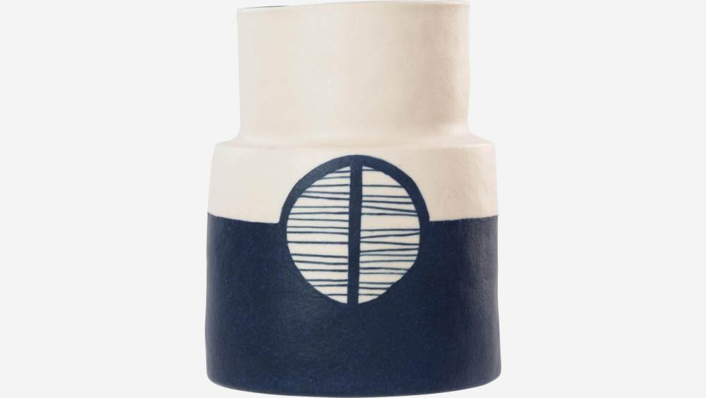 Vase aus Sandstein - 17 cm - Blaues Muster