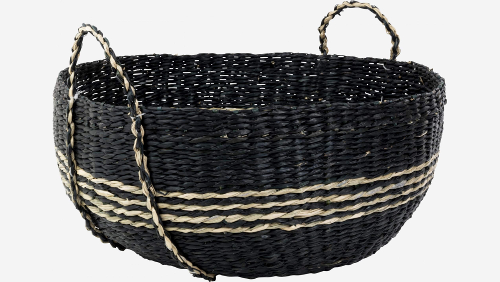 Panier de rangement en jonc de mer - 46 x 27 cm - Noir