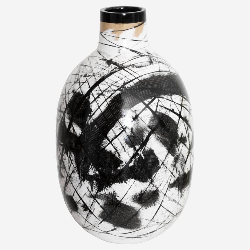 Vase en bois - 46 cm - Blanc et noir