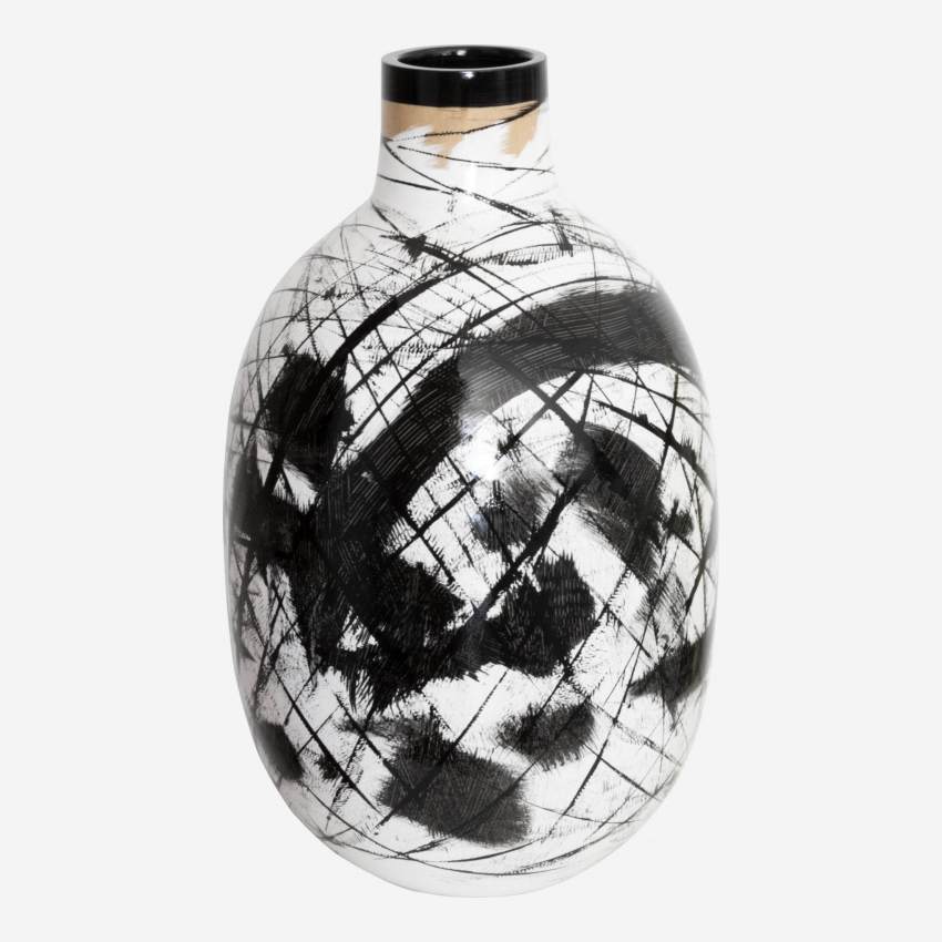 Vase en bois - 46 cm - Blanc et noir
