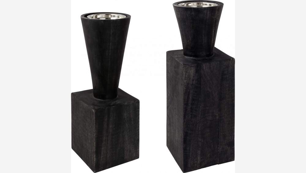 Bougeoir en bois - 32 cm - Noir