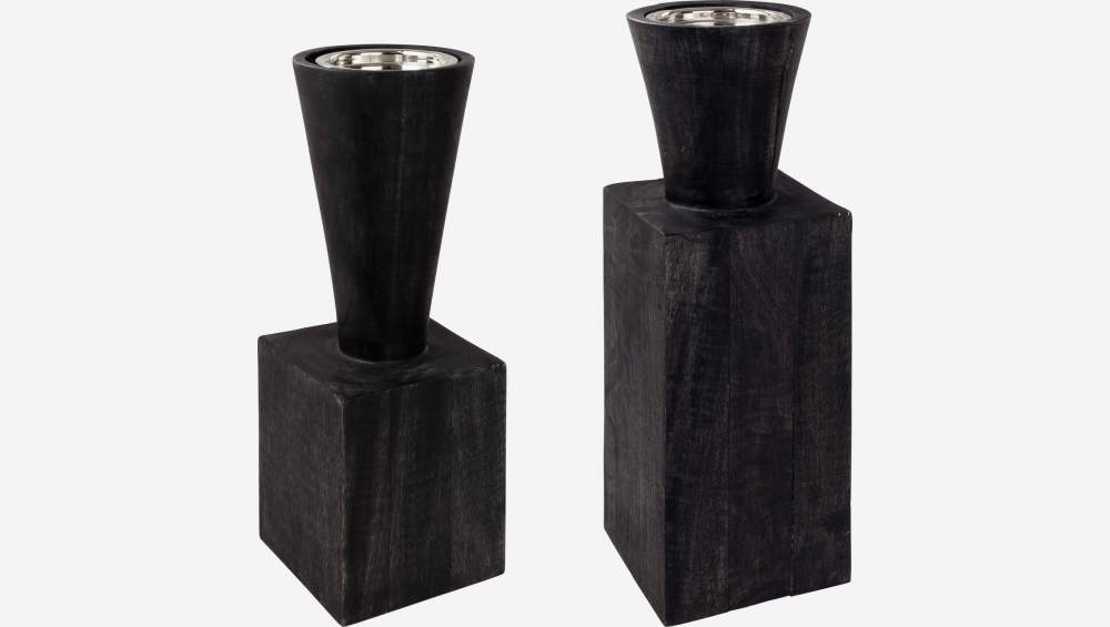 Kaarsenhouder van hout - 32 cm - Zwart