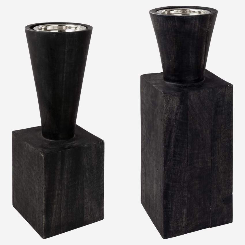 Portavelas de madera - 32 cm - Negro