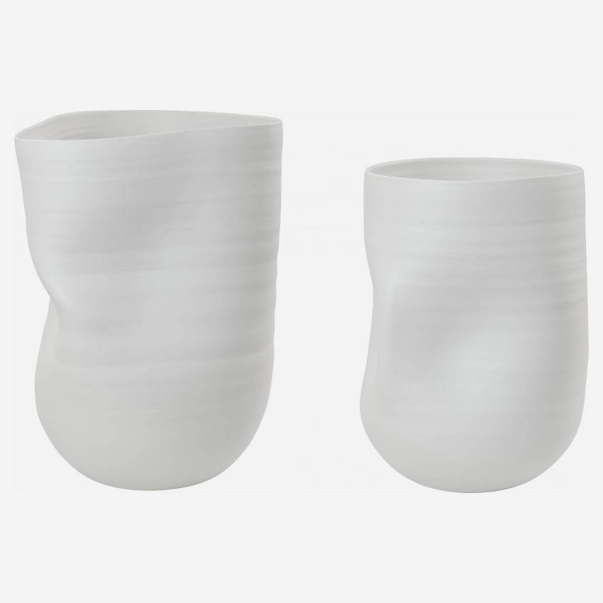 Vase in organischer Form aus Sandstein - 36 cm - Weiß