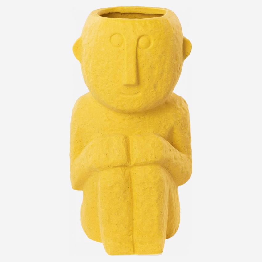 Jarro totem em cerâmica - 31 cm - Amarelo