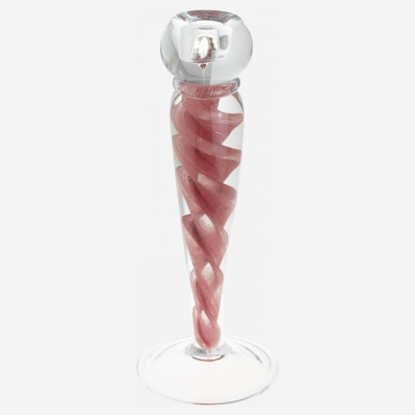 Kaarsenhouder van glas - 26 cm - Roze