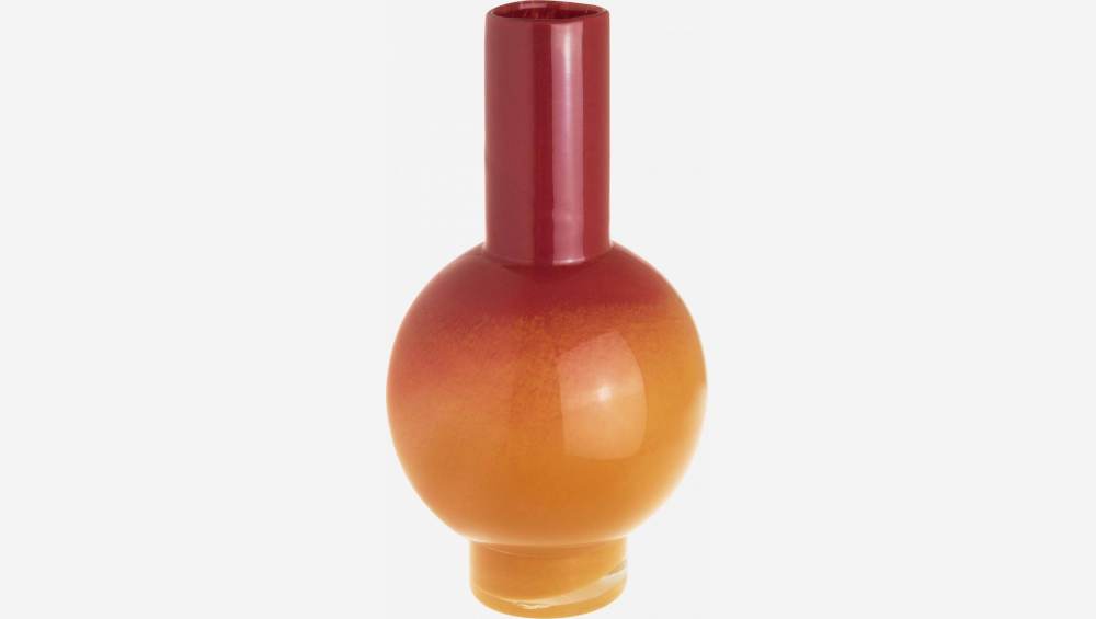 Ronde vaas van glas - 32 cm - Oranje en roze