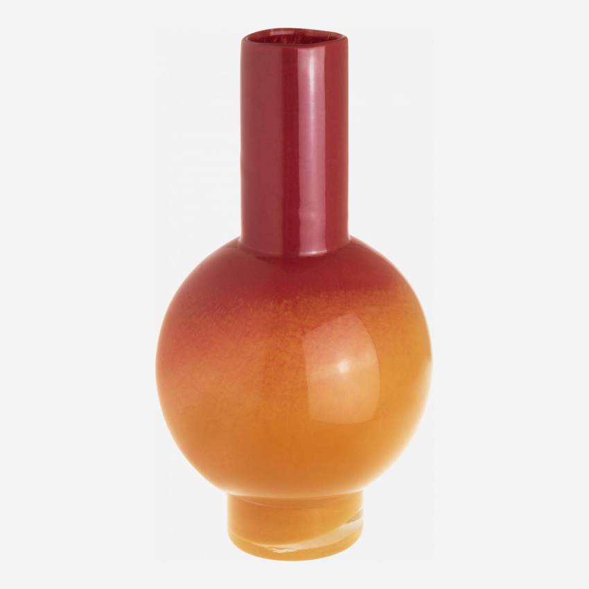 Jarrón redondo de vidrio - 32 cm - Naranja y rosa