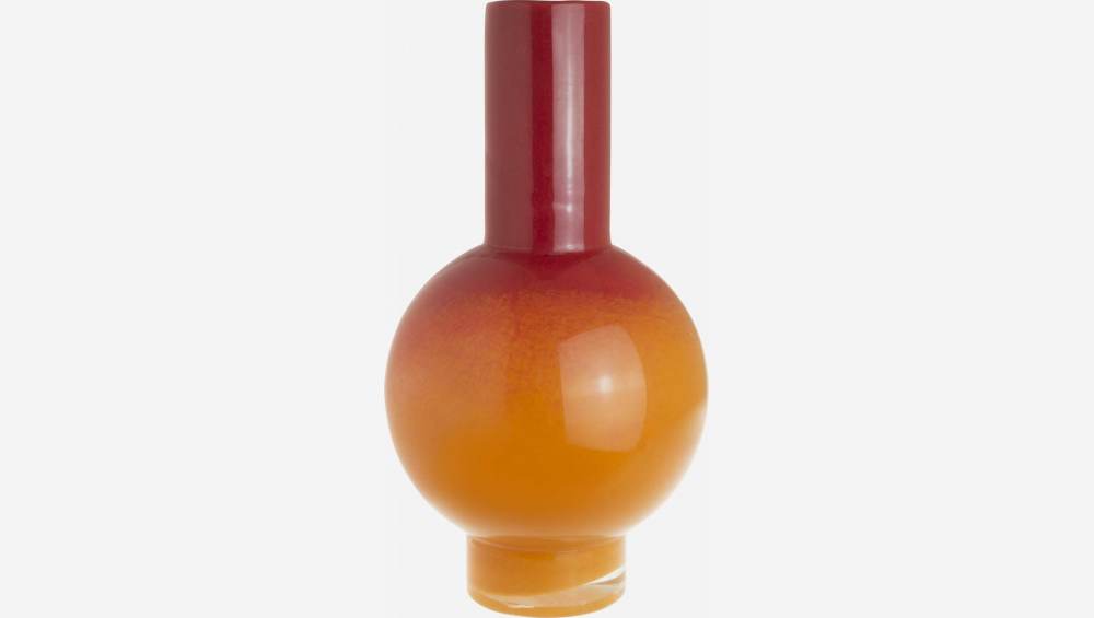 Ronde vaas van glas - 32 cm - Oranje en roze