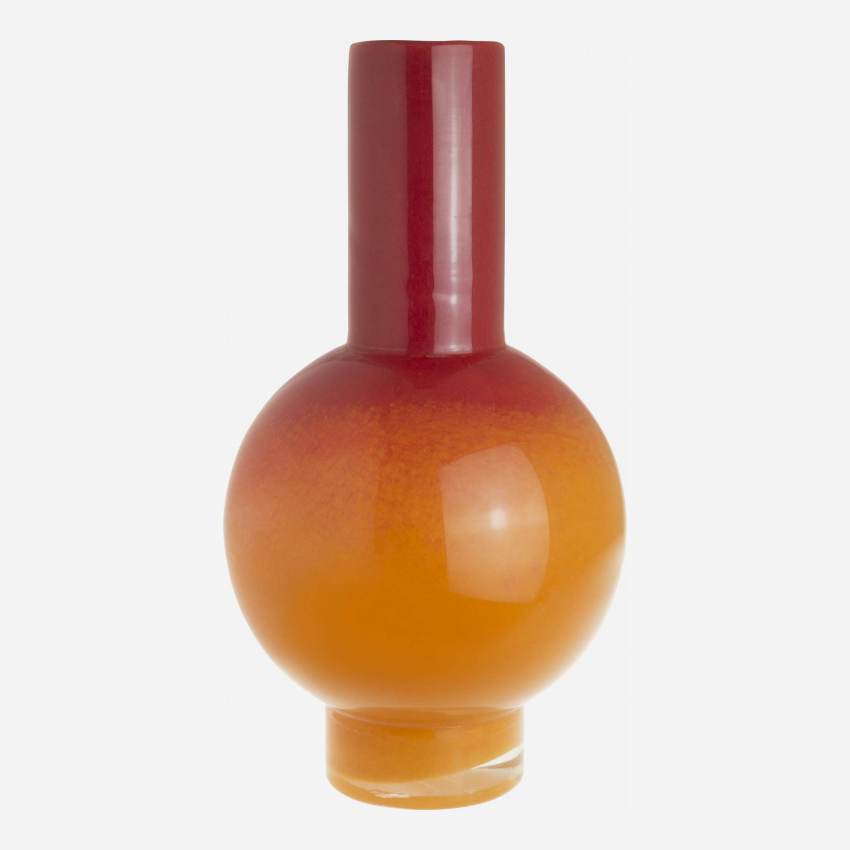 Jarrón redondo de vidrio - 32 cm - Naranja y rosa
