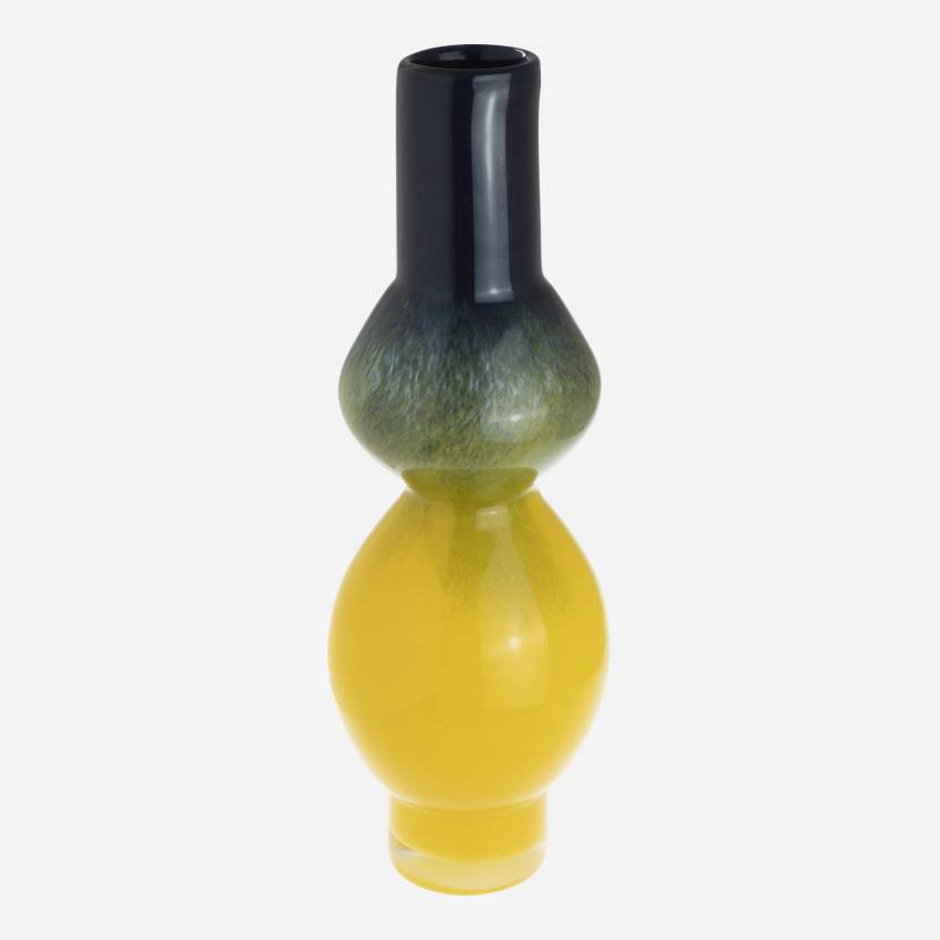Vaas organische vorm van glas - 38 cm - Blauw en geel