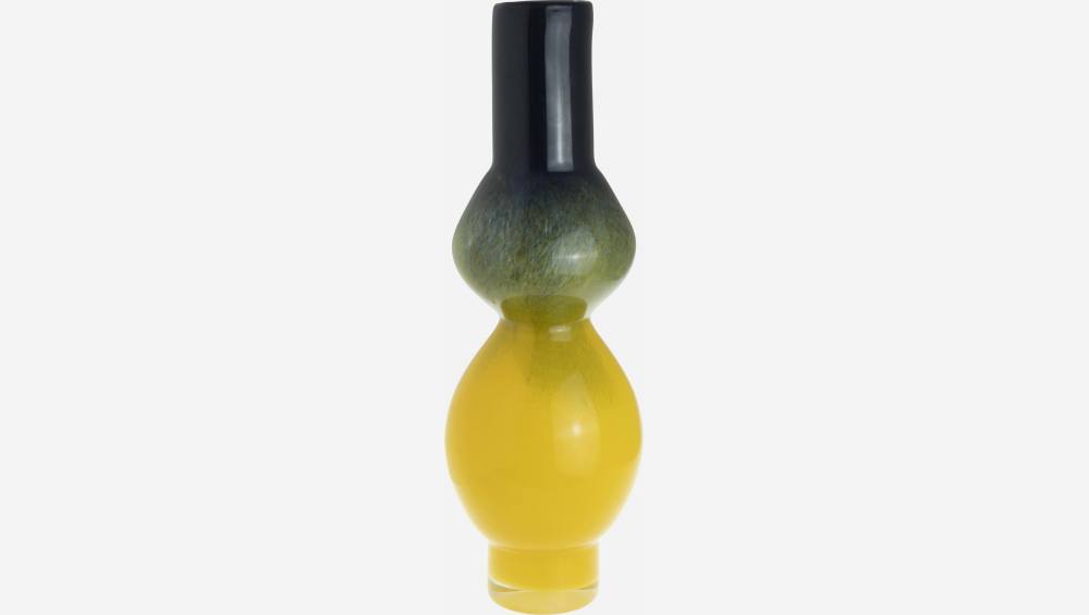 Vaas organische vorm van glas - 38 cm - Blauw en geel