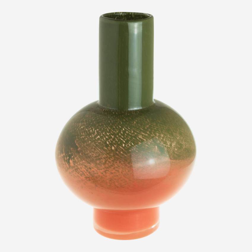 Ronde vaas van glas - 31 cm - Roze en kaki