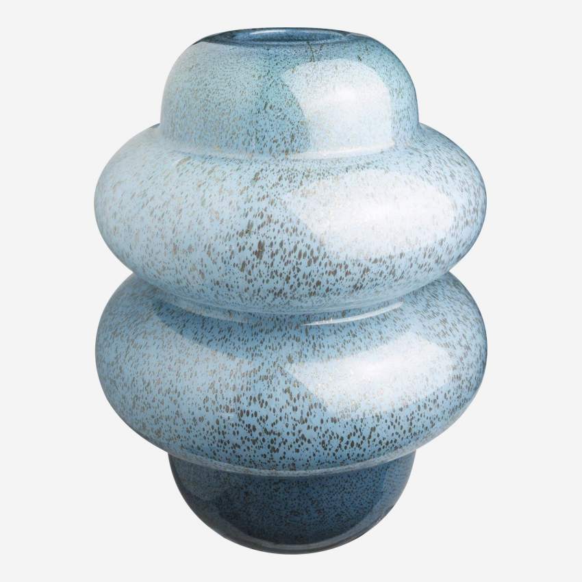 Vaas organische vorm van glas - 30 cm - Blauwgrijs