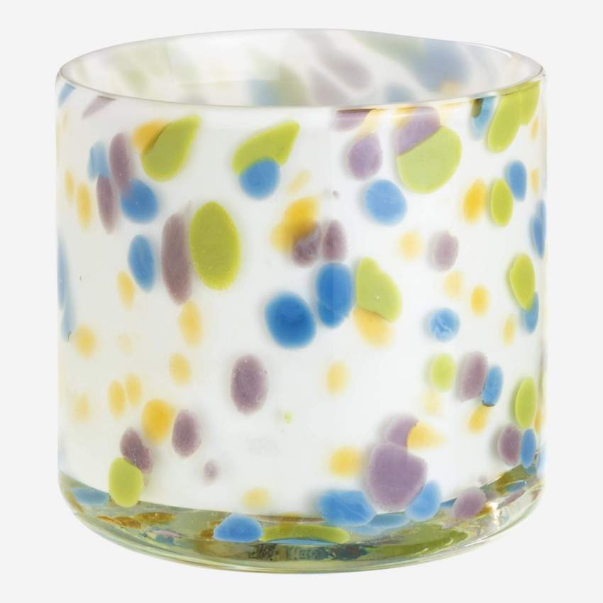 Photophore en verre soufflé - 10 x 10 cm - Blanc moucheté
