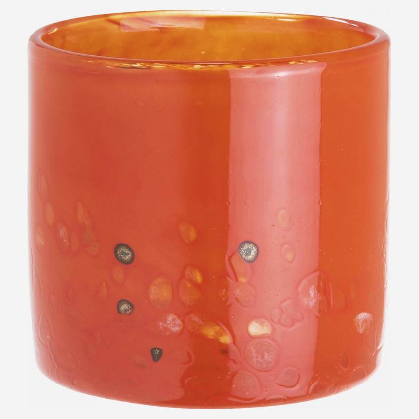 Theelichthouder van glas - 10 x 10 cm - Oranje
