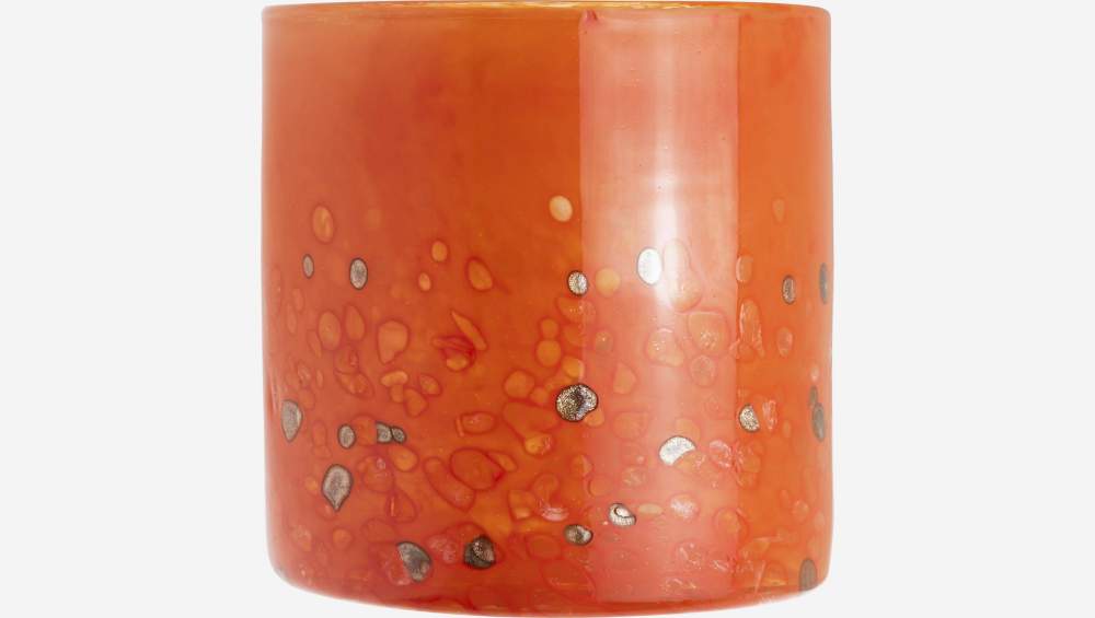 Theelichthouder van glas - 15 x 15 cm - Oranje