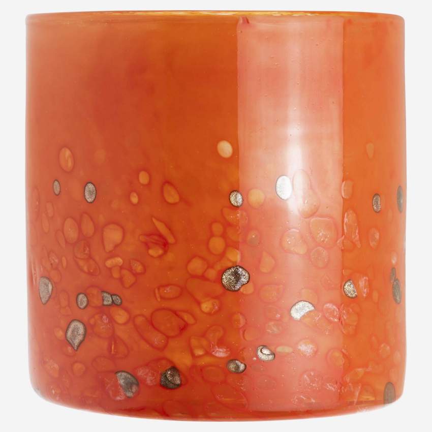 Theelichthouder van glas - 15 x 15 cm - Oranje