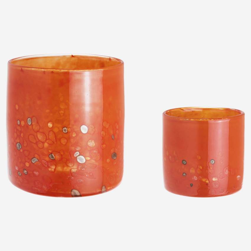 Portacandele in vetro - 15 x 15 cm - Arancione