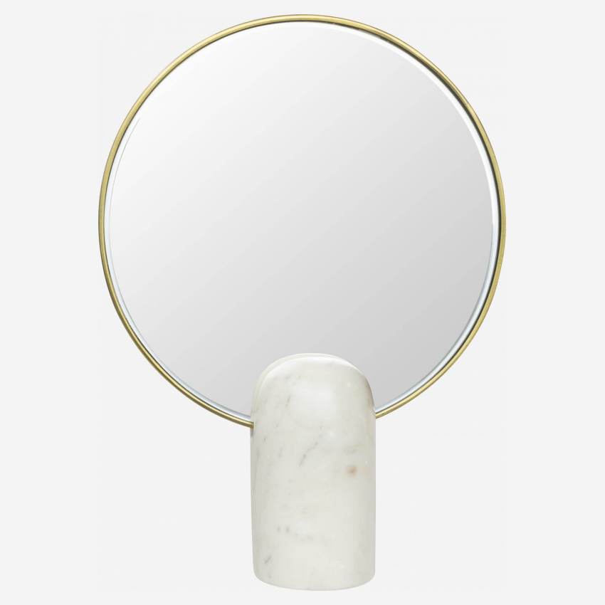Espelho redondo de mesa em vidro - 28 cm - Dourado