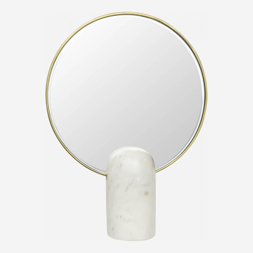 Espelho redondo de mesa em vidro - 28 cm - Dourado