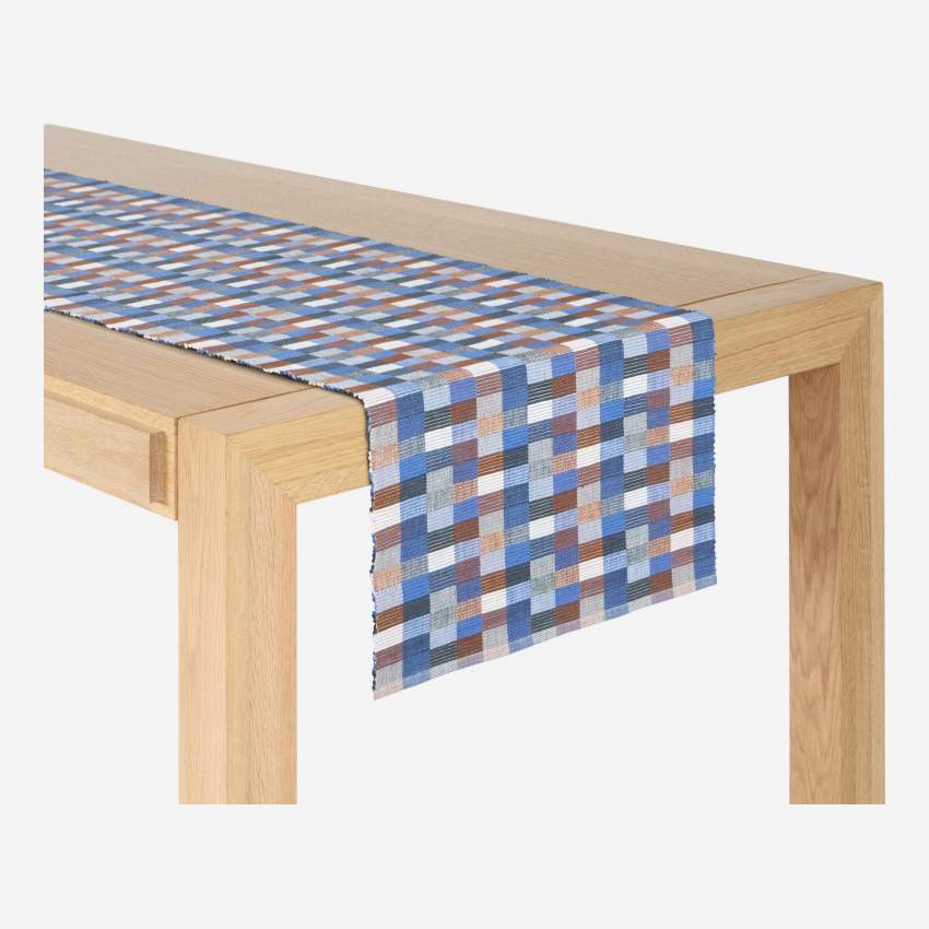 Travers de table en coton - 140 x 40 cm - Bleu