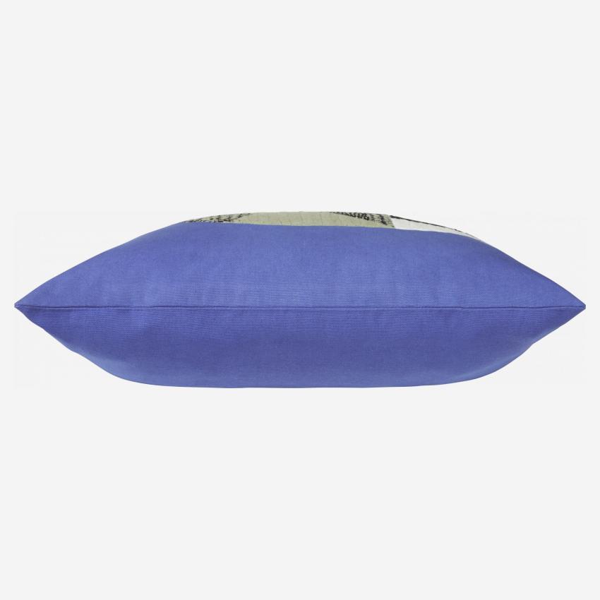 Cuscino in cotone con ricami - 45 x 45 cm - Blu