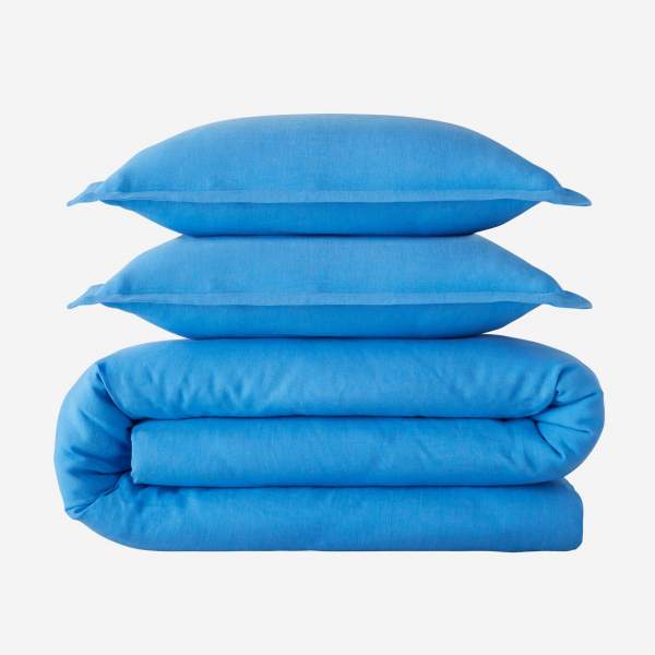 Juego de cama de lino - 220 x 240 cm - Azul eléctrico