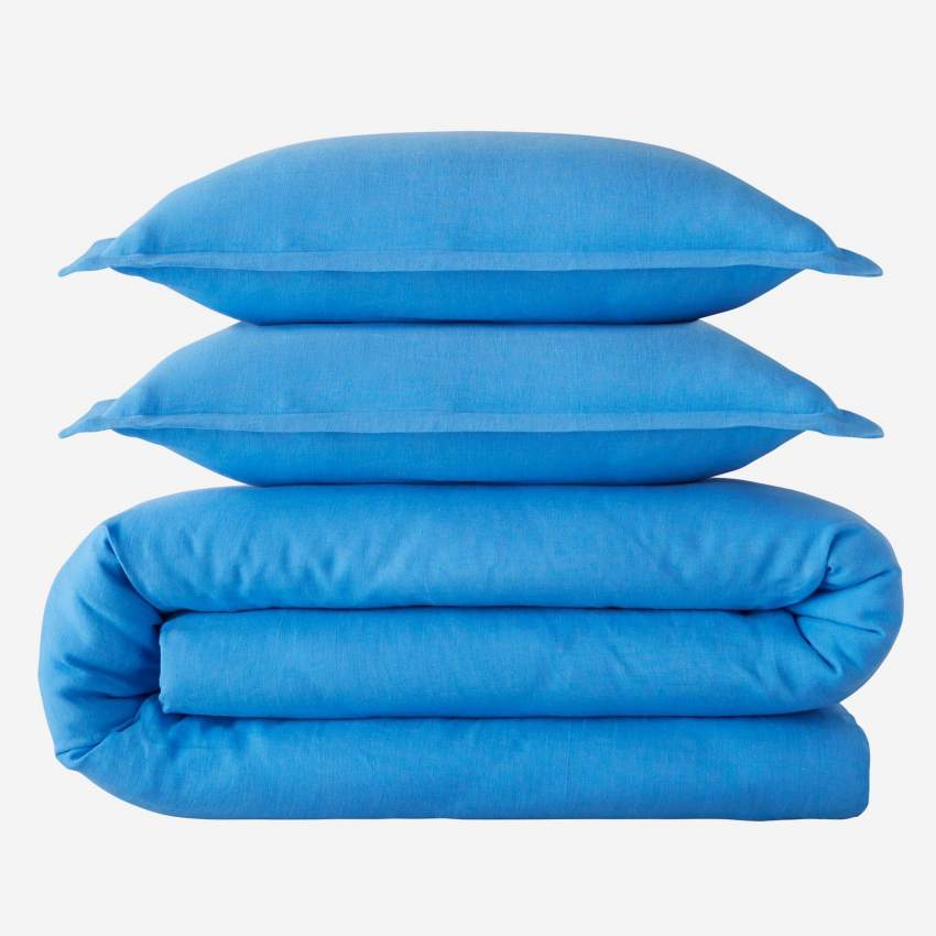 Parure de lit en lin - 220 x 240 cm - Bleu électrique