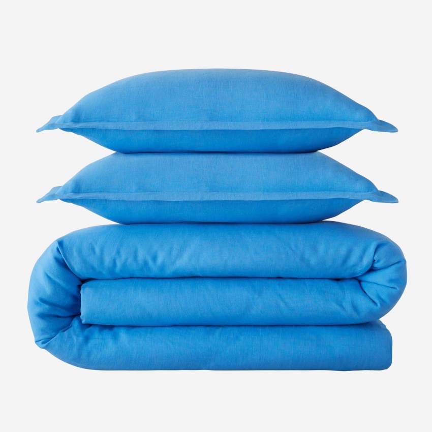 Juego de cama de lino - 220 x 240 cm - Azul eléctrico
