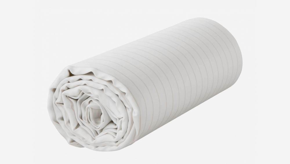 Sábana ajustable de algodón - 160 x 200 cm - Blanca con rayas beige