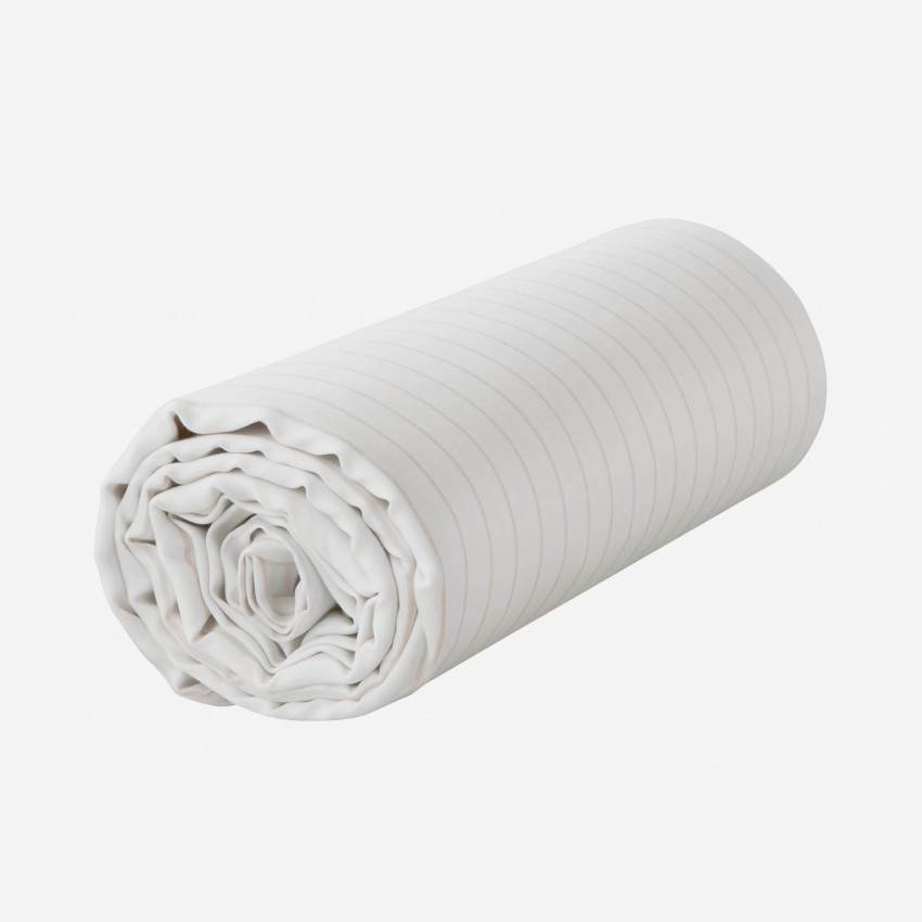 Sábana ajustable de algodón - 160 x 200 cm - Blanca con rayas beige