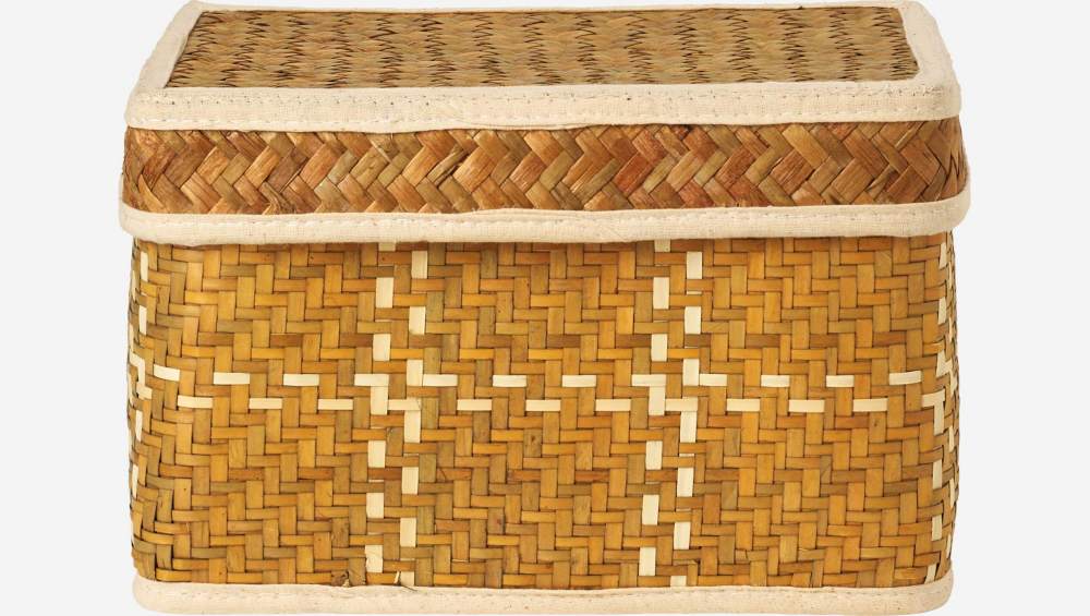 Cestino rettangolare con coperchio in foglie di palma - 25 x 18 x 15 cm - Motivo decorativo
