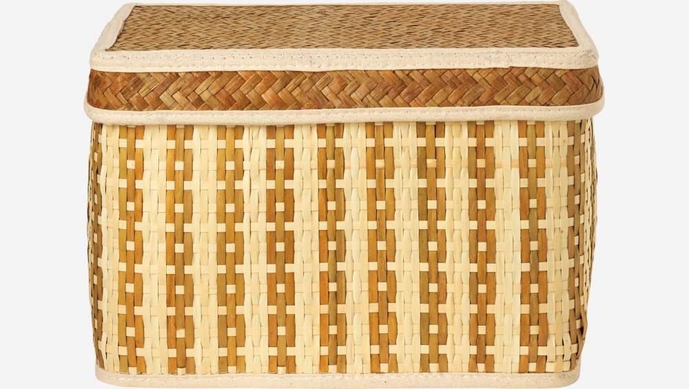 Panier rectangulaire avec couvercle en feuille de palmier - 30 x 20 x 20 cm - Motif