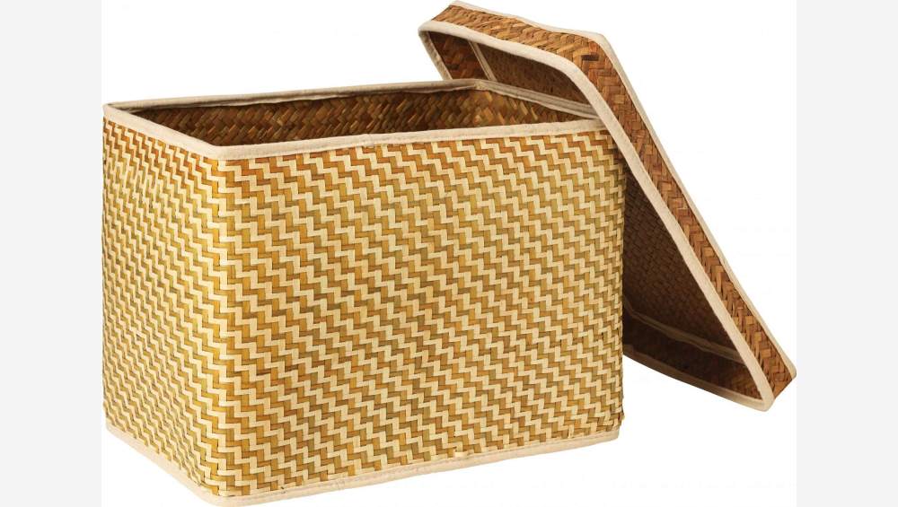 Panier rectangulaire avec couvercle en feuille de palmier - 35 x 22 x 25 cm - Motif