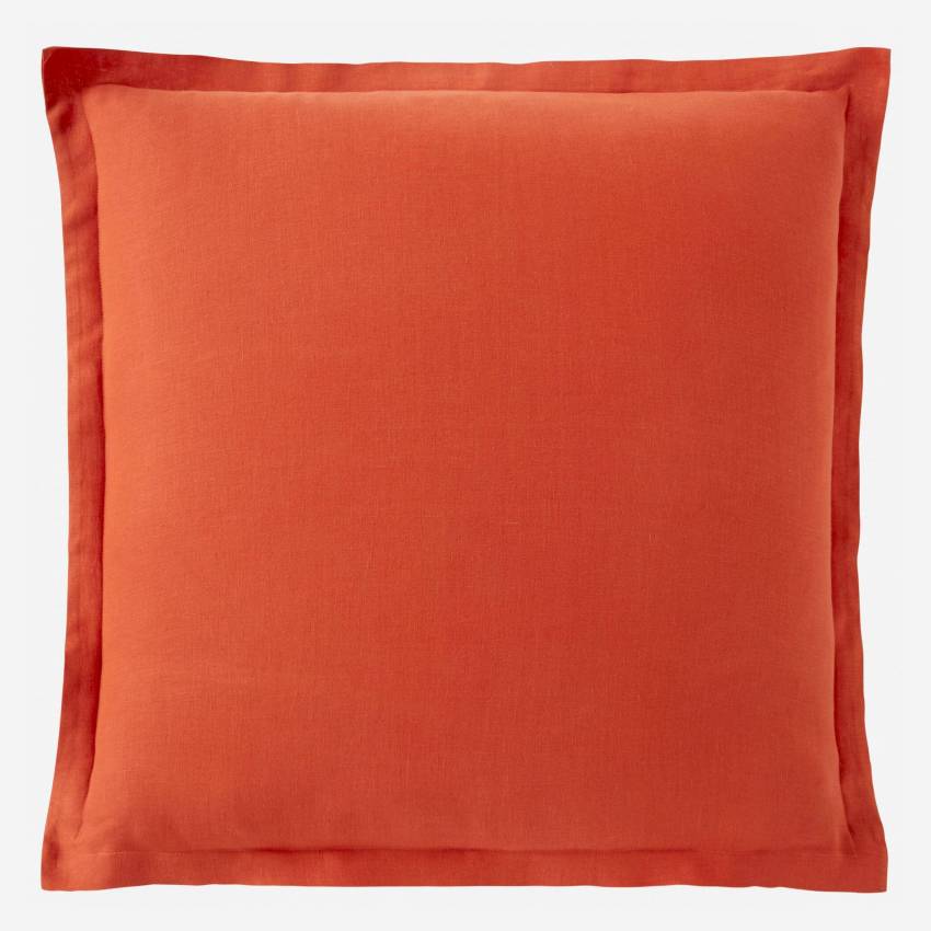 Taie d'oreiller en lin - 65 x 65 cm - Orange terracotta