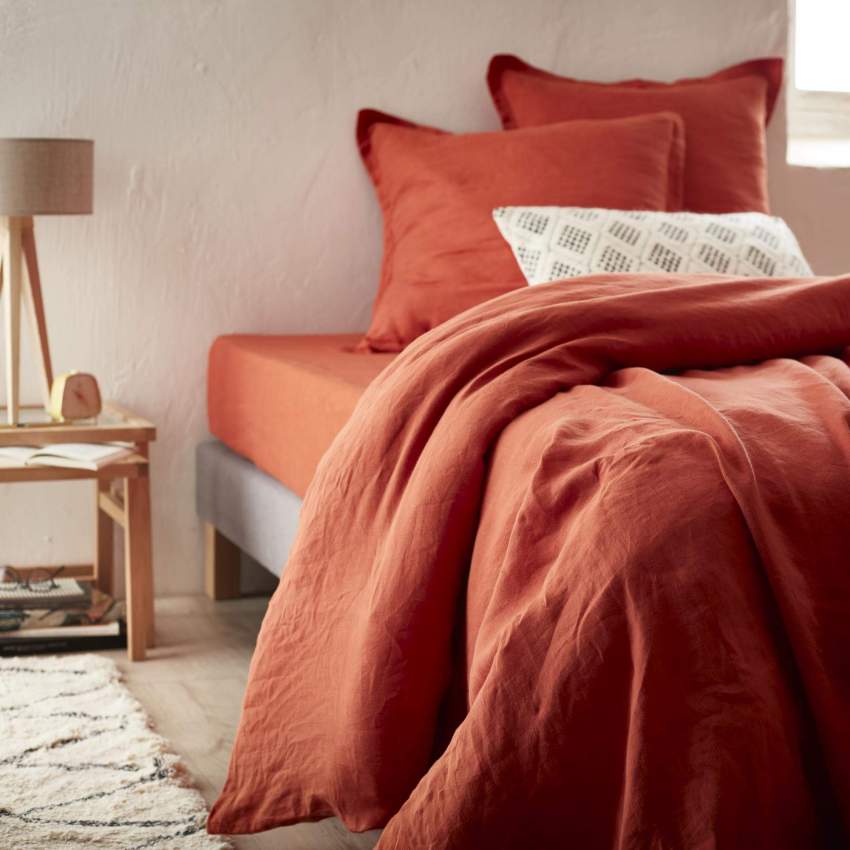 Bettbezug aus Leinen - 240 x 260 cm - Terrakotta