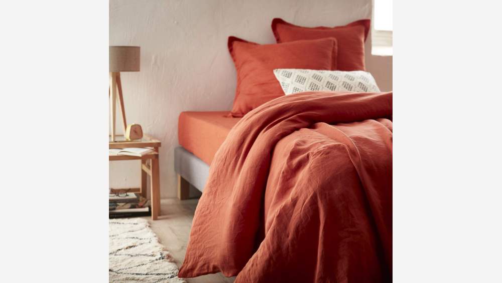 Bettbezug aus Leinen - 200 x 200 cm - Terrakotta