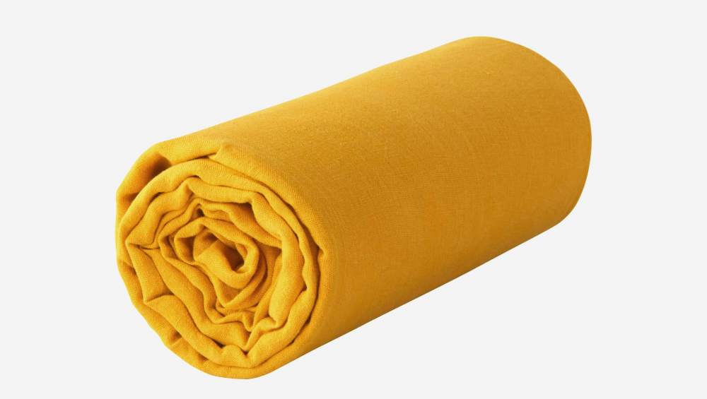 Lençol de baixo de linho - 160 x 200 cm - Amarelo mostarda