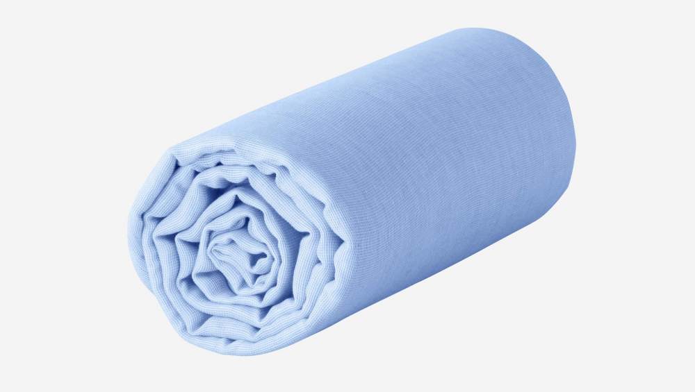 Lençol de baixo em gaze de algodão - 160 x 200 cm - Azul