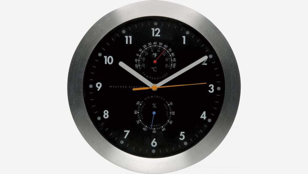 Horloge murale en métal et verre avec thermomètre intégré