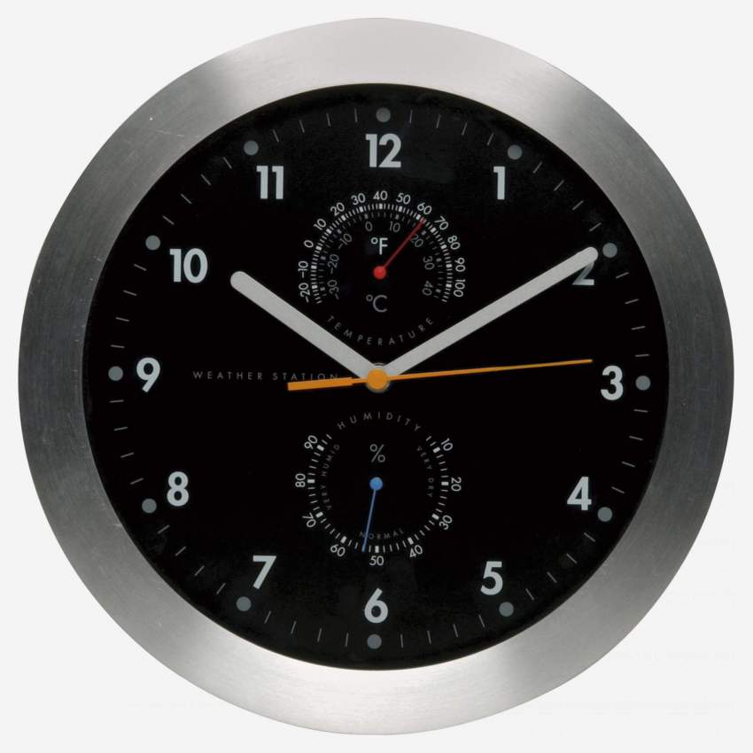 Relógio de parede em metal e vidro com termómetro integrado